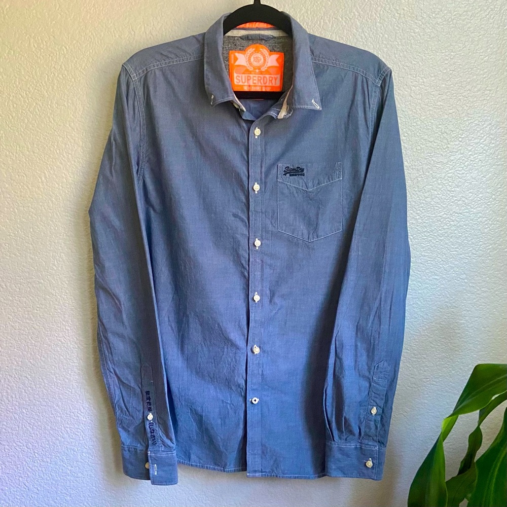 Superdry Button Down Chambray Long Sleeve Sz M